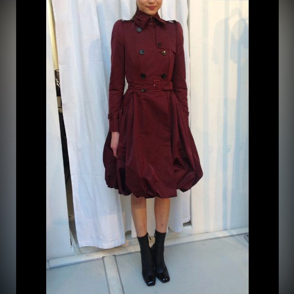 Alexander McQueen Burgundy Silk Pleated Bubble Hem Trench Coat Jacket Dress 42 6